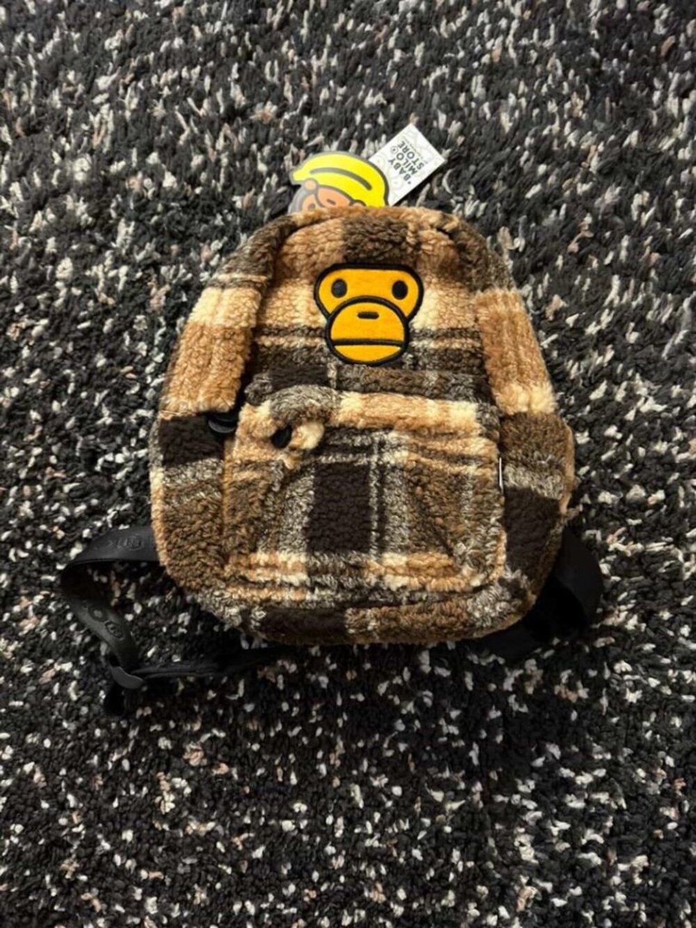 BAPE Baby Milo Store Mini Backpack Sherpa Plaid Check Brown NWT Fleece